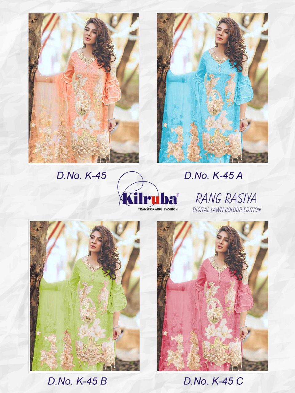 Kilruba Rang Rasiya Latest Fancy Designer Regular Casual Wear Digital Lawn Color Edition Dress Material Collection
